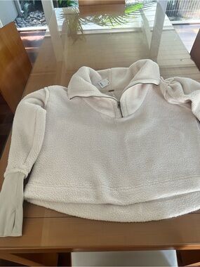 Free People Cream Sherpa Half-Zip Pullover